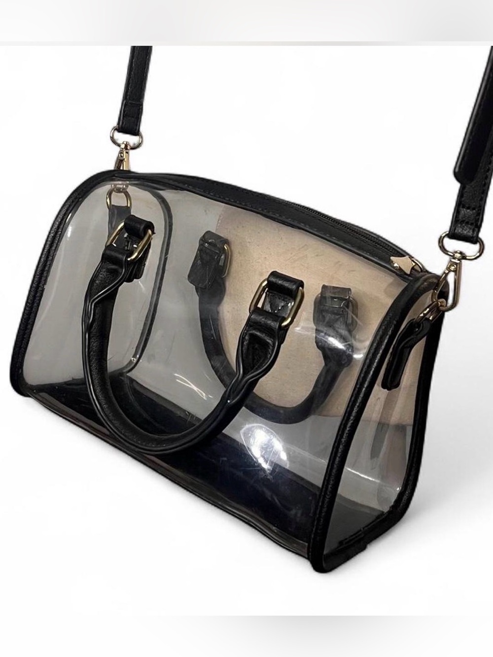 Clear PVC handbag shoulder bag Satchel with Black Trim - Picture 3 of 8